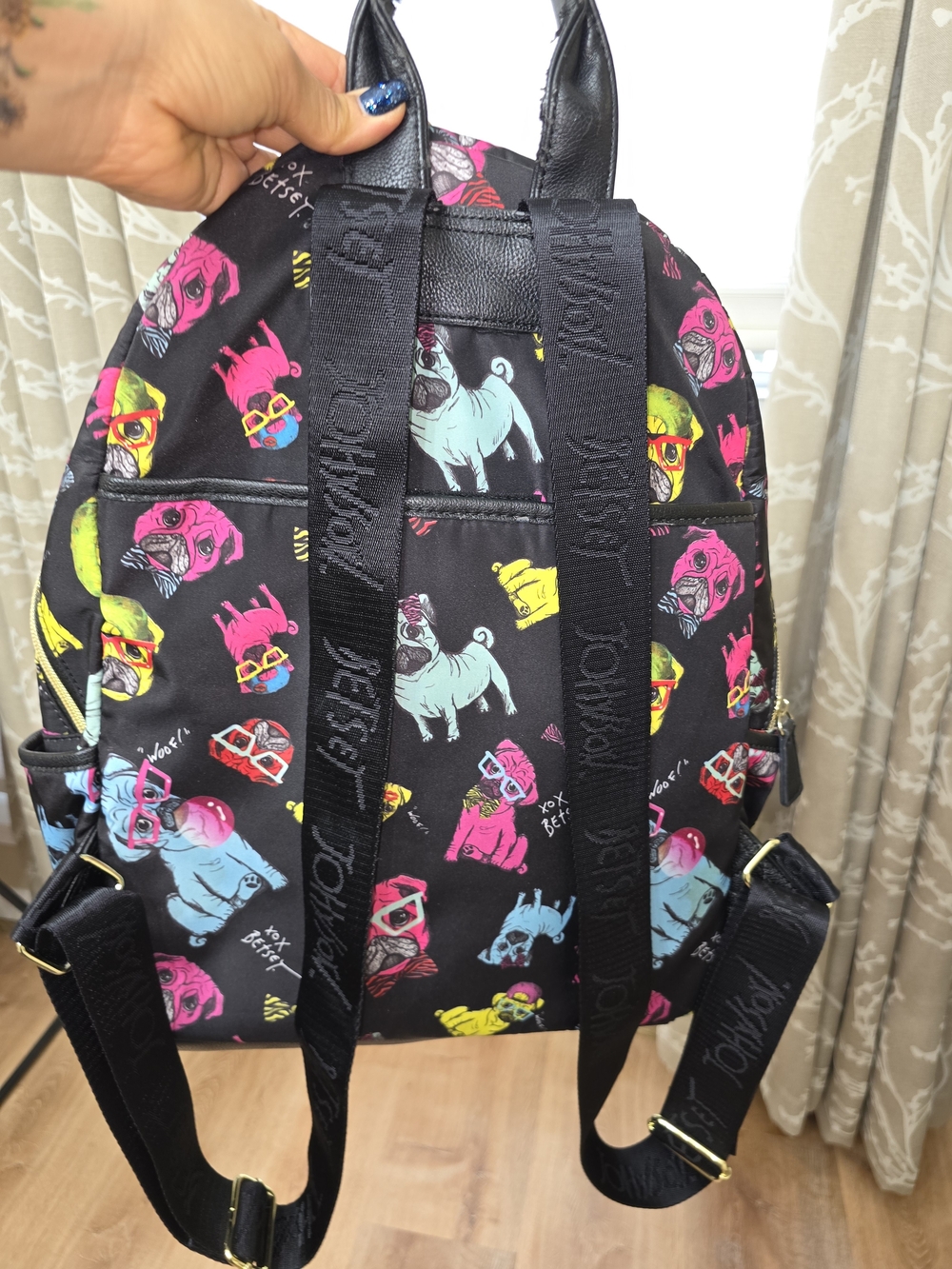 Betsey Johnson Neon Pug Print Backpack - Picture 3 of 6